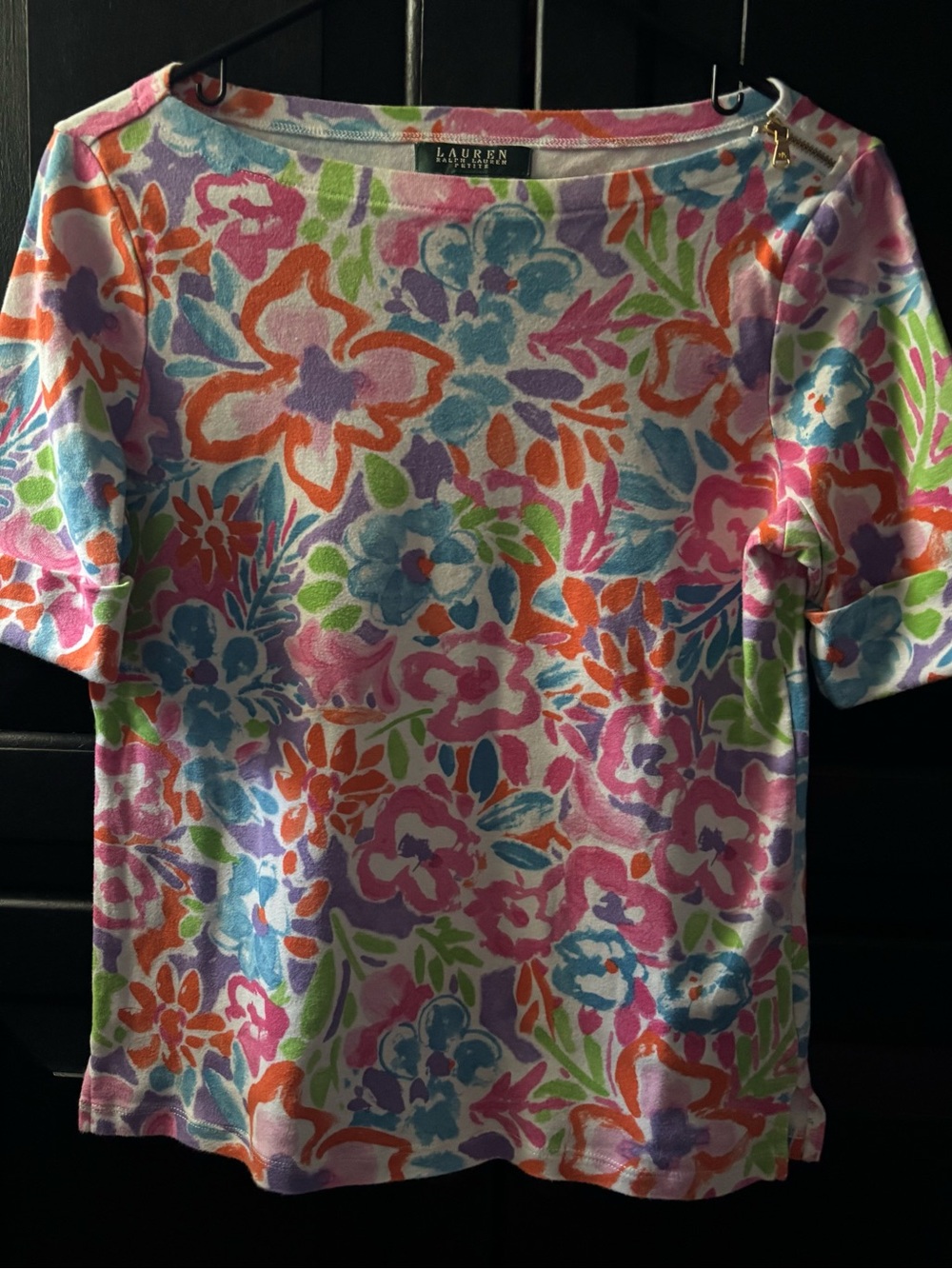 Ralph Lauren Multicolor Floral Boatneck Short Sleeve Top
